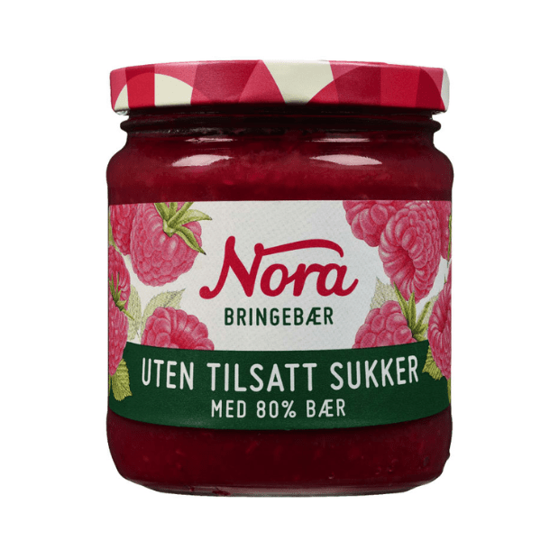 Raspberry Jam 80% No Added Sugar 275g Nora Bringebærsyltetøy Uten Tilsatt Sukker - Scandi Candy Swedish Candy Shop