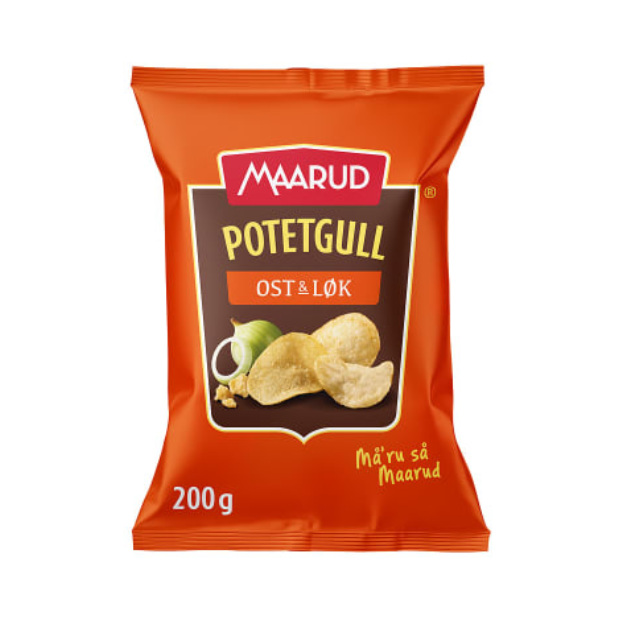 Potato Chips Cheese and Onion 200g Maarud Potetgull Ost and Løk