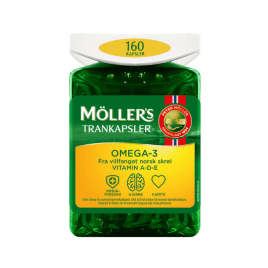Möller's Omega - 3 Cod Liver Oil Capsules 160pcs – Möller's Omega - 3 Trankapsler - Scandi Candy Swedish Candy Shop