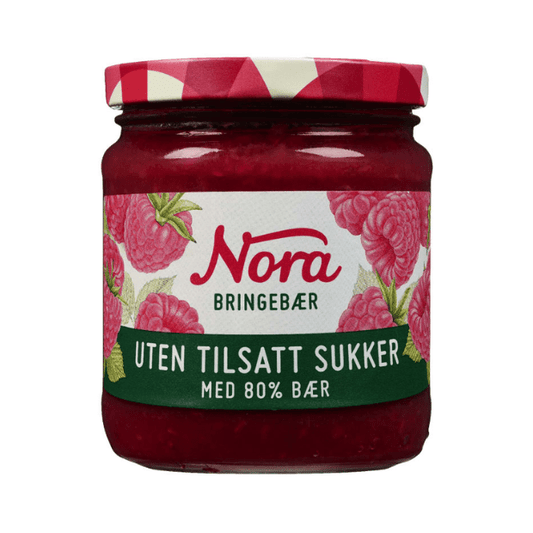 Raspberry Jam 80% No Added Sugar 275g Nora Bringebærsyltetøy Uten Tilsatt Sukker - Scandi Candy Swedish Candy Shop