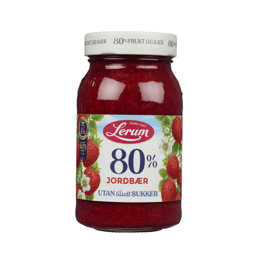 Strawberry Jam No Added Sugar 330g Lerum Jordbærsyltetøy Uten Sukker - Scandi Candy Swedish Candy Shop