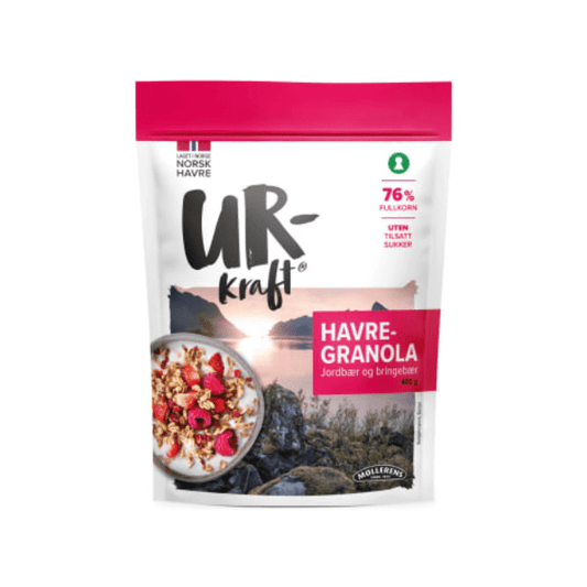 Urkraft Oat Granola with Strawberries & Raspberries 400g – Havregranola med Jordbær & Bringebær - Scandi Candy Swedish Candy Shop